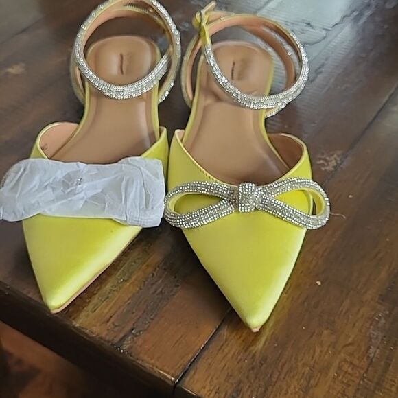 Bibi Lou For Anthropologie Sparkle Bow And Ankle Wrap Strap Flats Size 8 NWOT - Picture 5 of 5